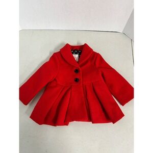Cat & Jack Baby Girls Red Peplum Pea Coat Heart Print Lining 12M Holiday Dressy